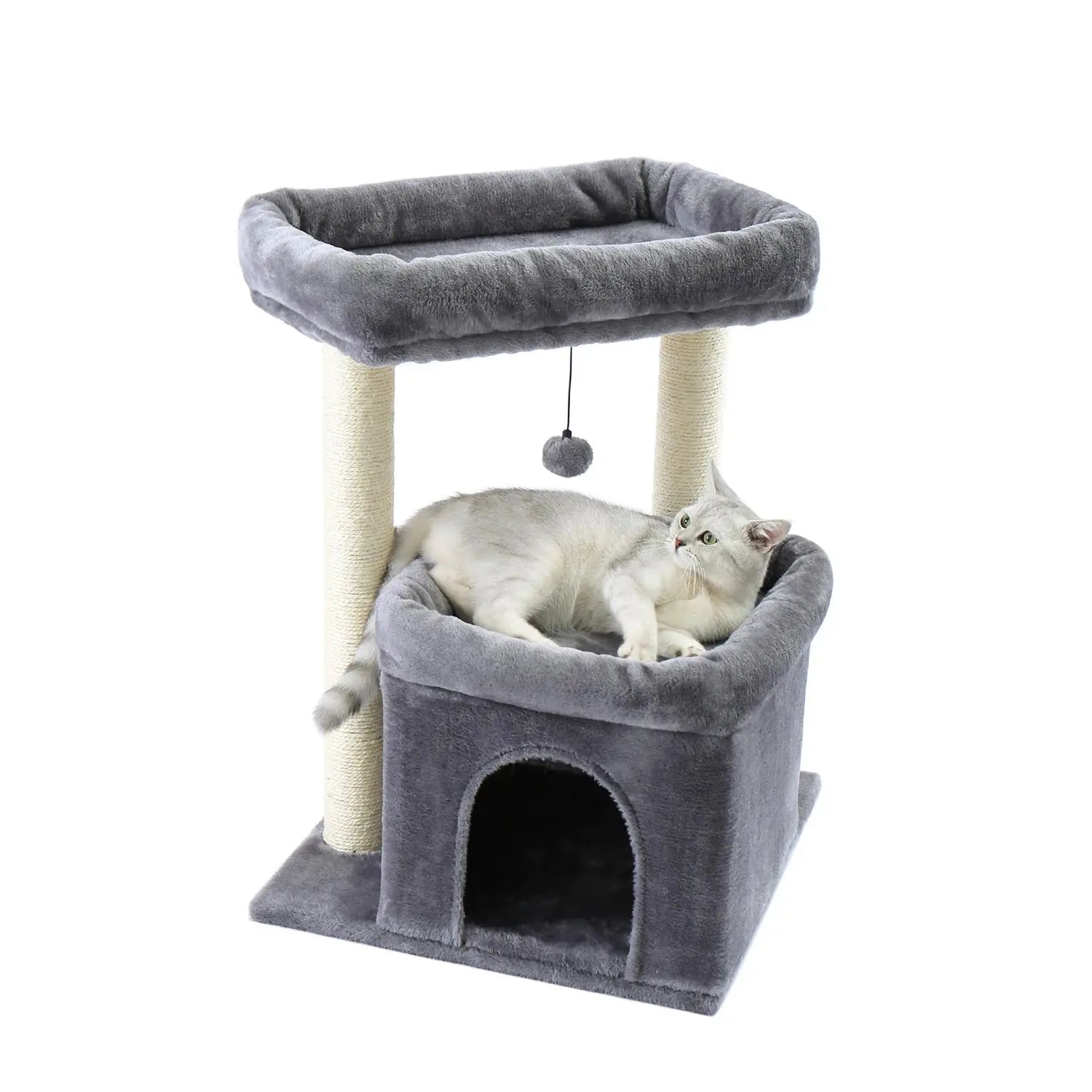 Arbre à Chat Gris avec Condo et Doubles Perchoirs - Le Nid Félin