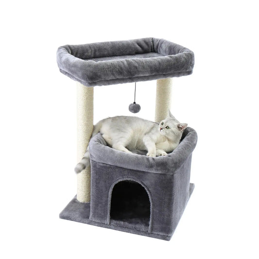 Arbre à Chat Gris avec Condo et Doubles Perchoirs - Le Nid Félin