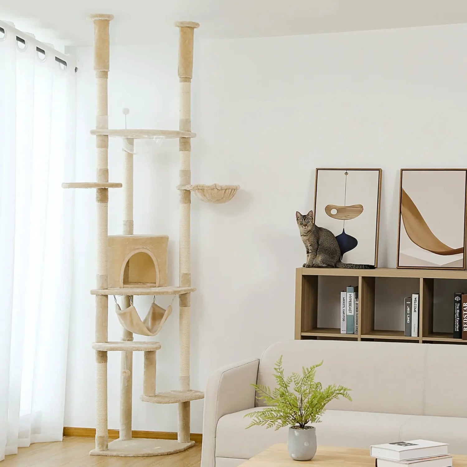 Arbre à Chat Beige 5 Plates-Formes avec Hamac - Le Nid Félin