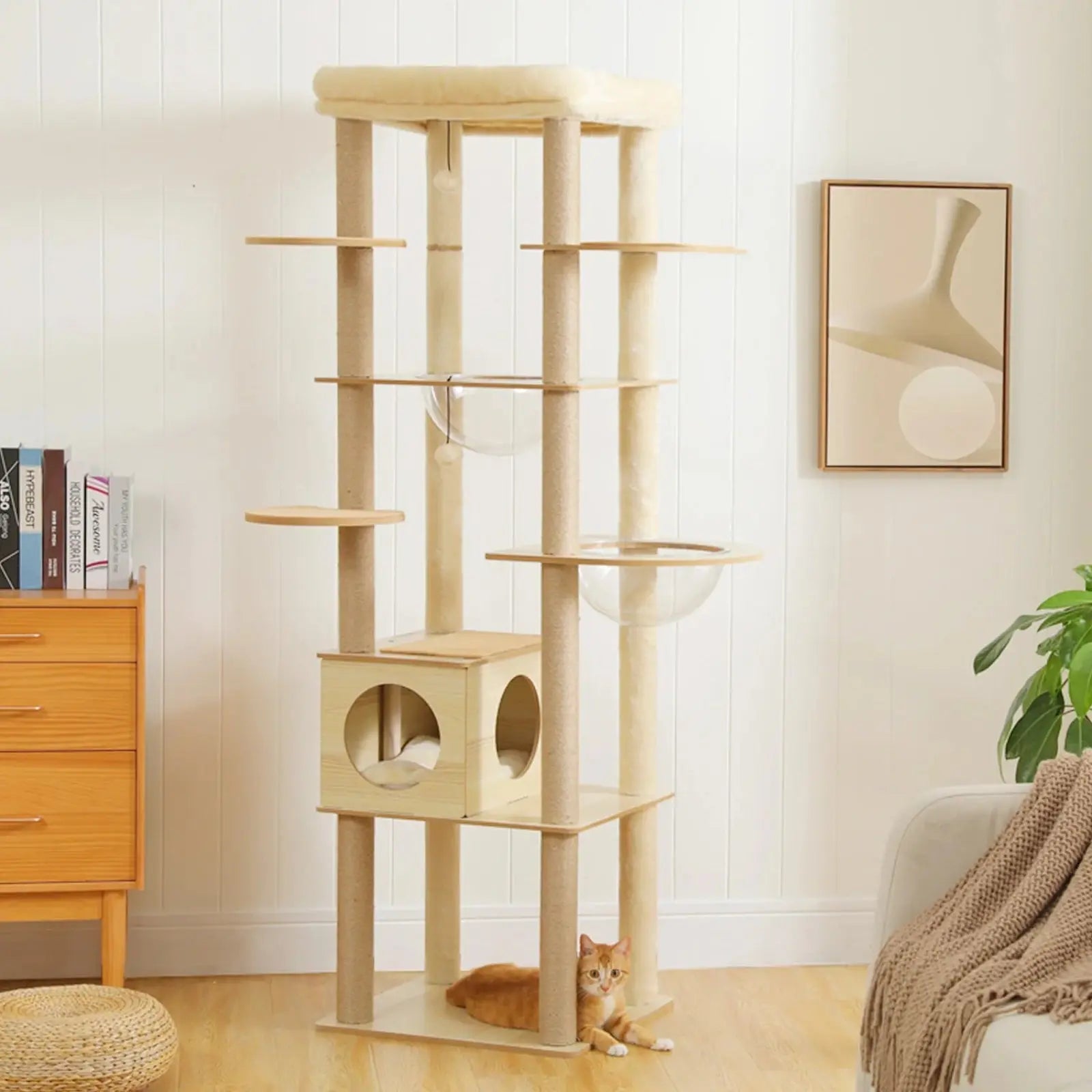 Arbre à Chat Beige 180 cm Bois - Le Nid Félin