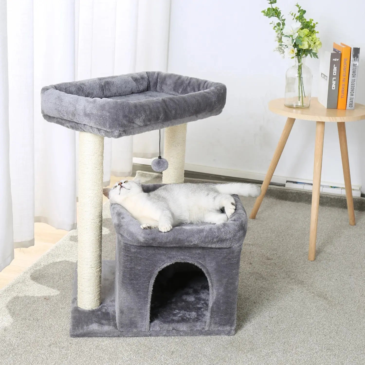 Arbre à Chat Gris avec Condo et Doubles Perchoirs - Le Nid Félin