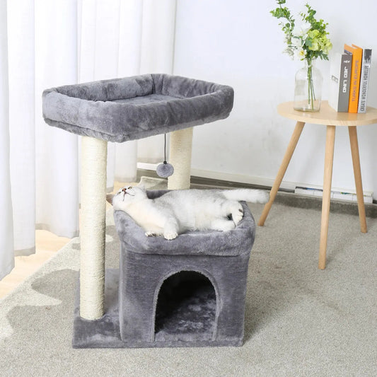 Arbre à Chat Gris avec Condo et Doubles Perchoirs - Le Nid Félin