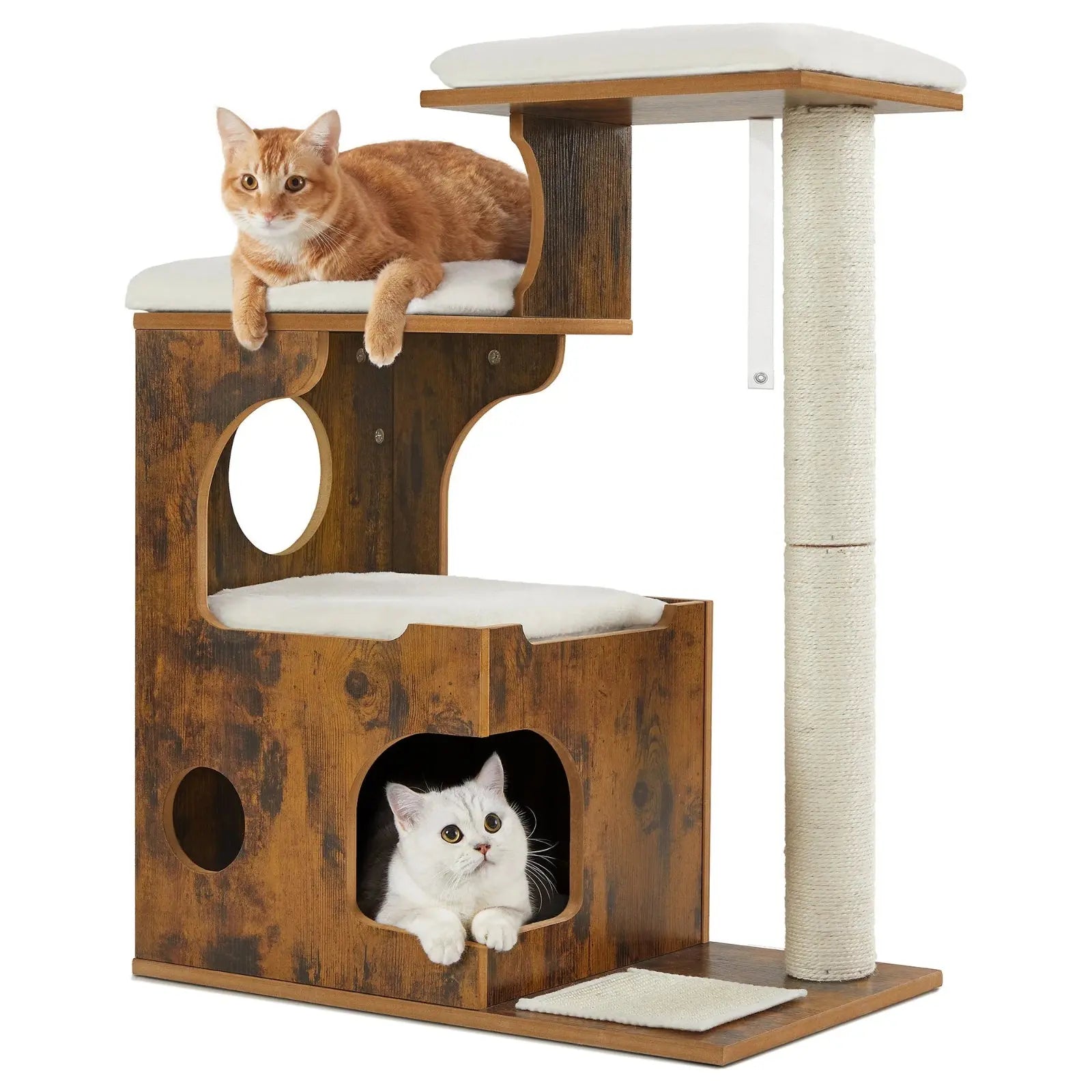 Arbre à Chat en Bois et Perchoirs Rembourré - Le Nid Félin