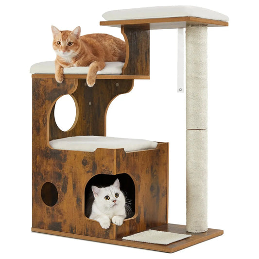 Arbre à Chat en Bois et Perchoirs Rembourré - Le Nid Félin