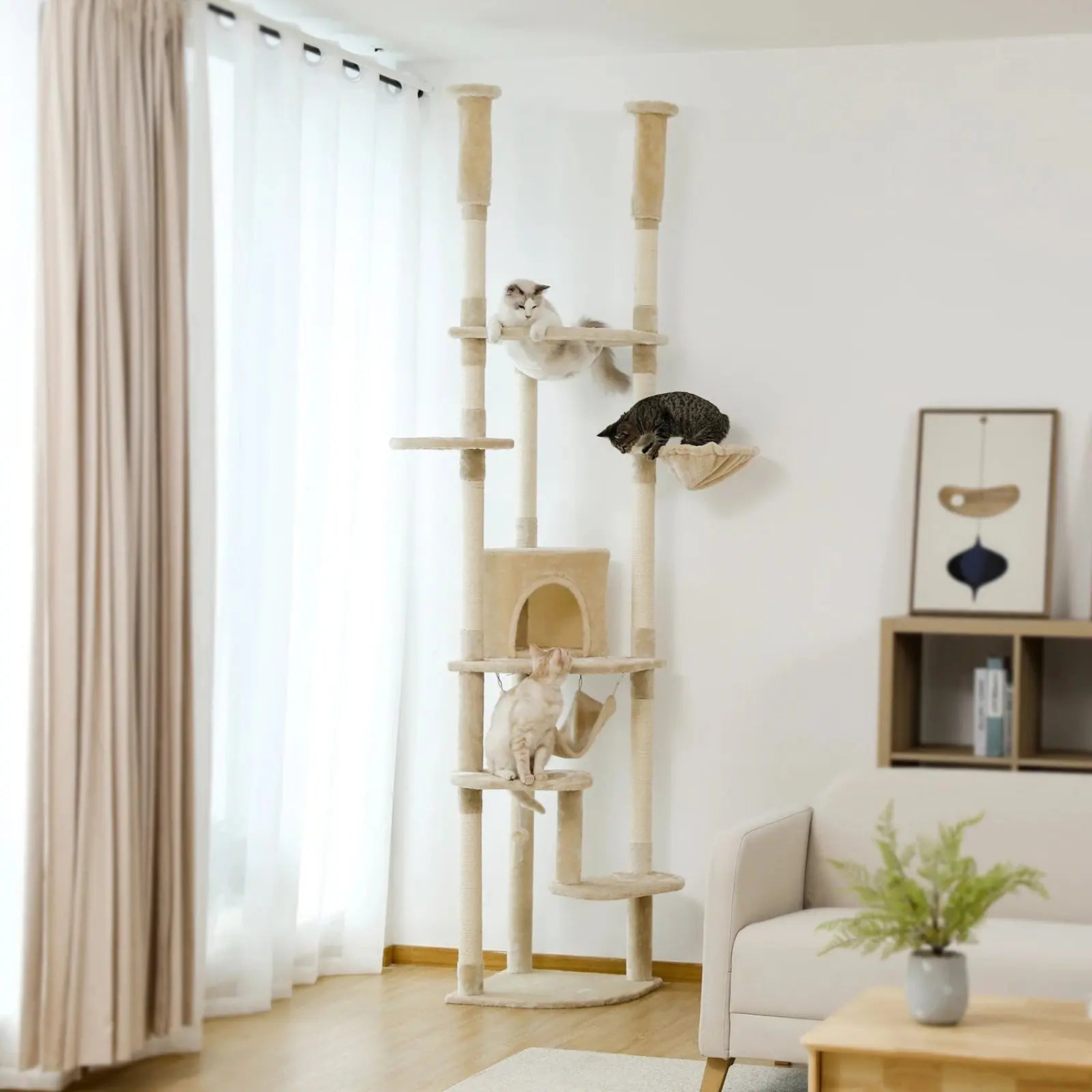 Arbre à Chat Beige Plafond - Le Nid Félin
