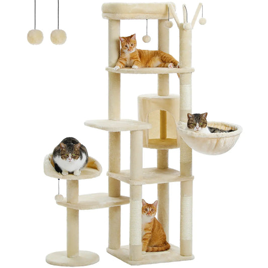 Arbre à Chat Beige Élégant avec Hamac et Condo - Le Nid Félin