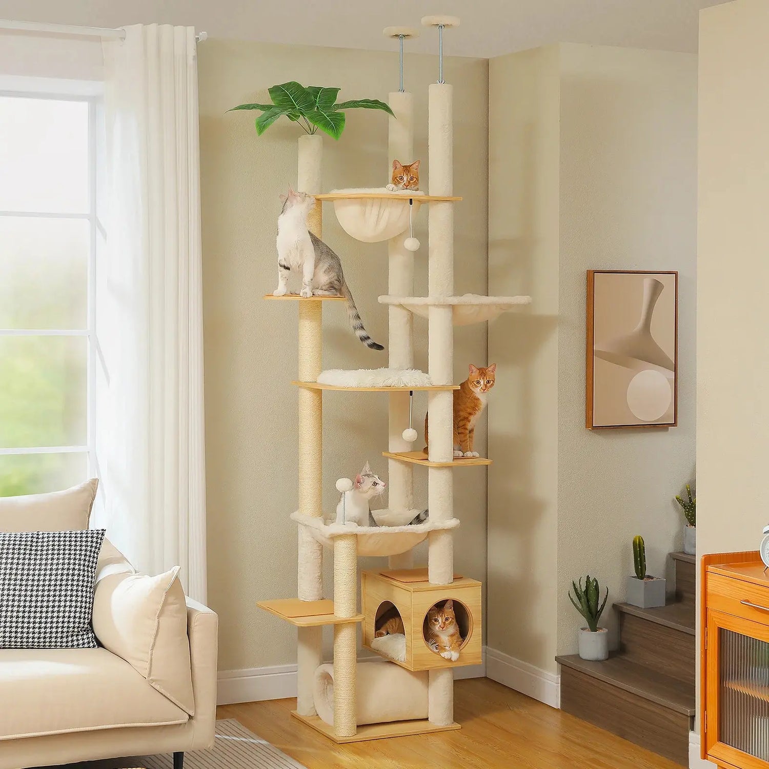 Arbre à Chat Beige Grand et Ajustable - Le Nid Félin