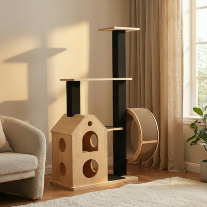 Arbre à Chat Design Bois Massif en situation dans un salon