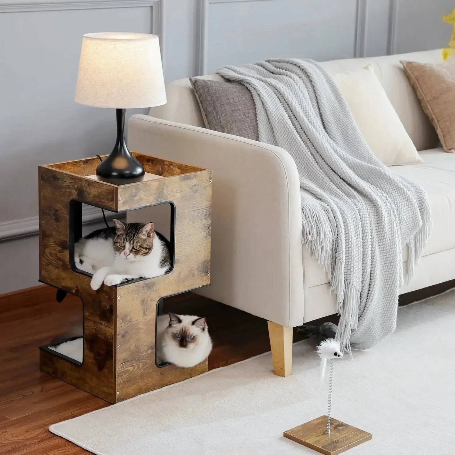 Arbre à Chat en Bois - Table de Chevet Fonctionnelle | Griffoir Intégré - Le Nid Félin