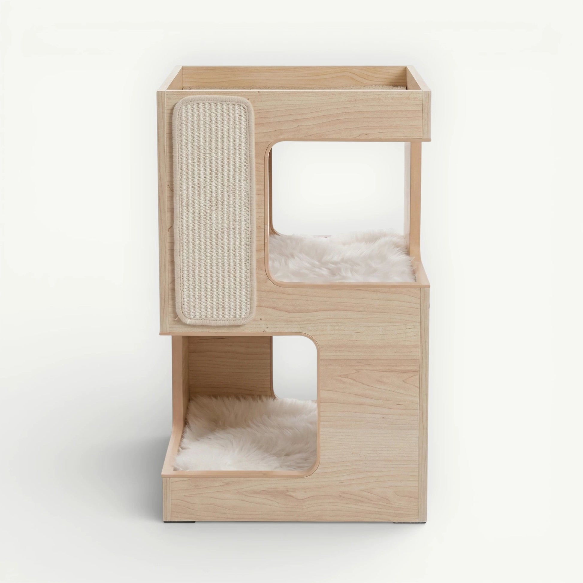 Arbre à chat table de chevet bois clair naturel vue face