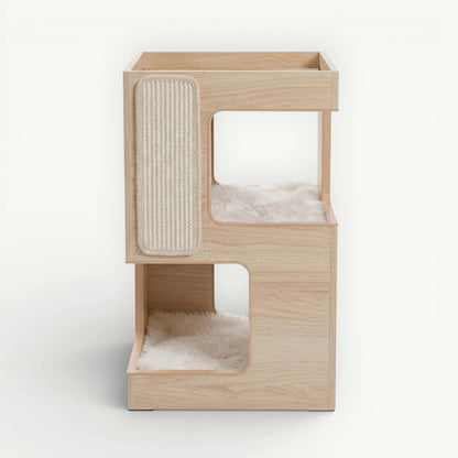 Arbre à chat table de chevet bois clair naturel vue face