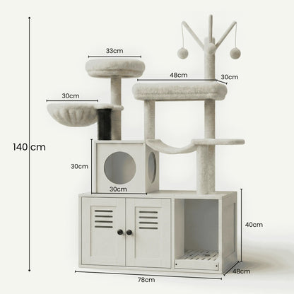 Dimensions meuble litière arbre chat blanc 140cm hauteur base 78x48cm