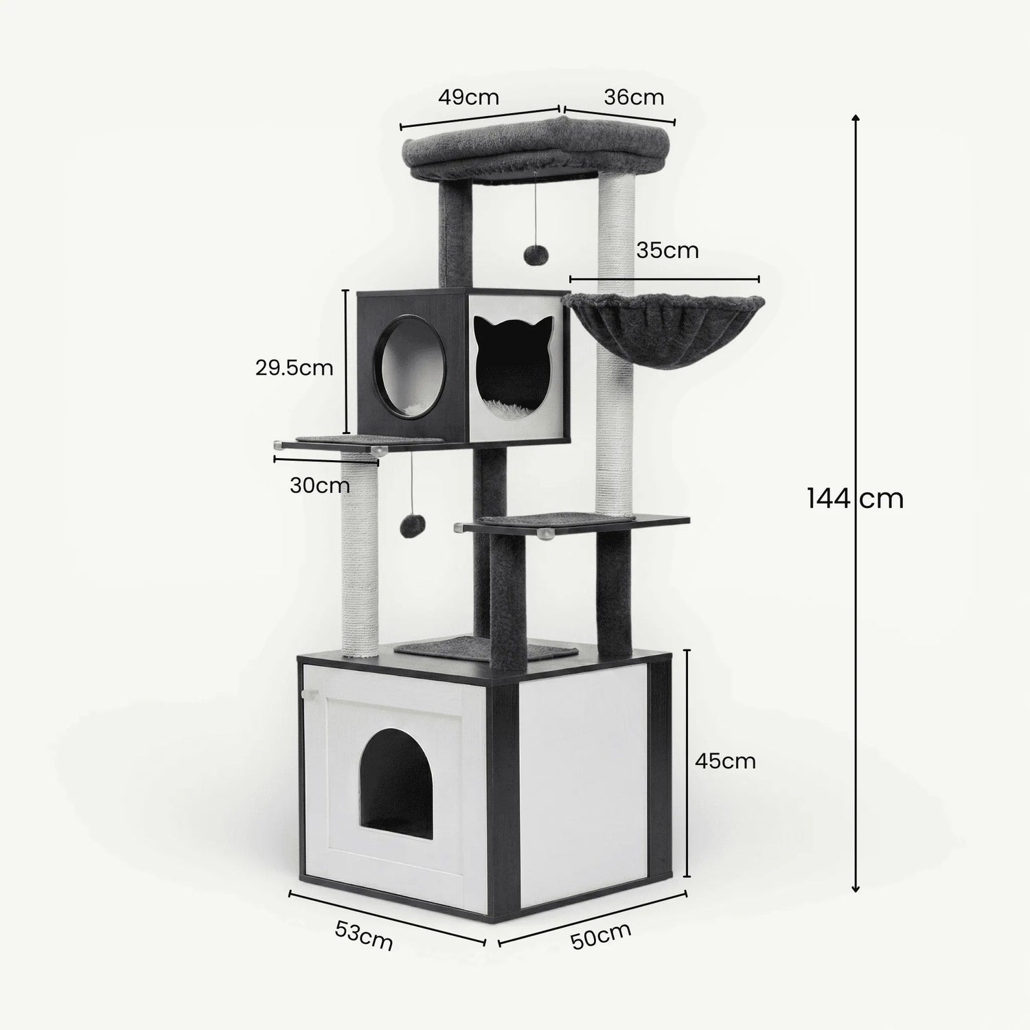 Meuble Litière Chat avec Arbre Intégré | 144cm - Le Nid Félin