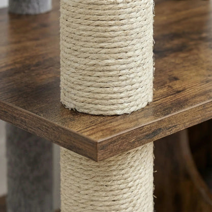 Gros plan poteau sisal naturel meuble litière arbre chat